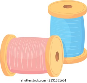 Sewing thread spools icon. Cartoon wooden rolls isolated on white background