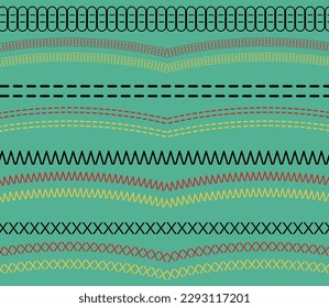 SEWING THREAD STITCH REPEAT BRUSH IN MULTICOLOR VECTOR