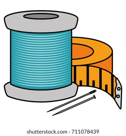 sewing thread tubes with needle and tape measure