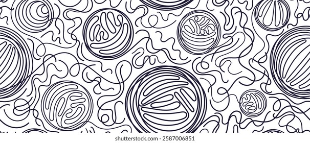 Sewing threads. Line ball, spools of knitting yarn for design textile tailor shop and handicraft hobbi. Vector graphic pattern in sketch hand drawn style. Simple print for wallpaper