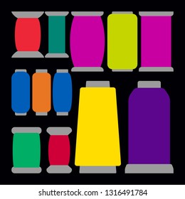 Sewing Threads on Different Shape Spools. Vector Set Isolated Coils. Colored