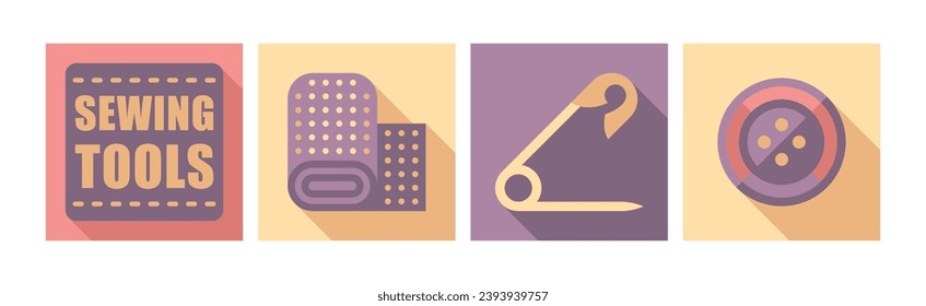 Sewing Tool and Equipment Icons for Needlework Vector Set