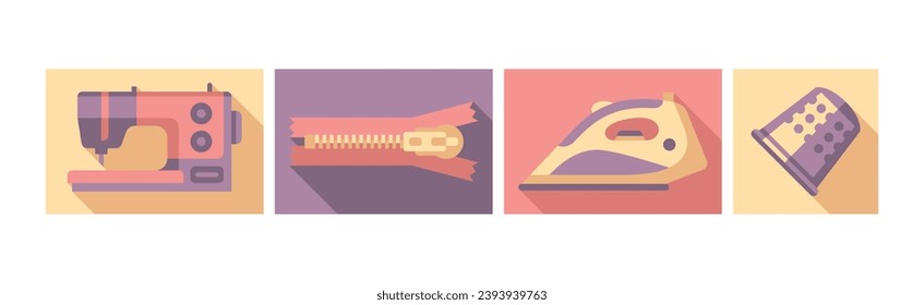 Iconos de herramientas y equipos de costura para conjunto de vectores de Needlework