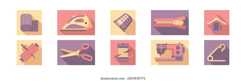 Sewing Tool and Equipment Icons for Needlework Vector Set