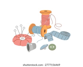 Sewing tools and accessories. Vector illustration on a white background.
