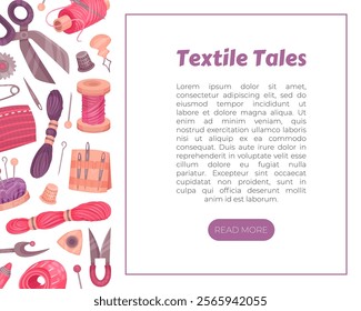 Sewing Tools Banner Design with Handcraft Equipment Vector Template