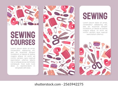 Sewing Tools Banner Design with Handcraft Equipment Vector Template