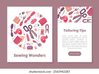 Sewing Tools Banner Design with Handcraft Equipment Vector Template