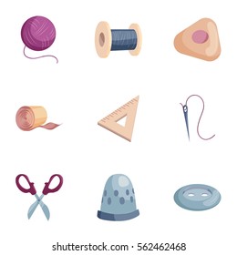 Sewing tools icons set. Cartoon illustration of 9 sewing tools vector icons for web