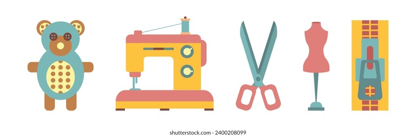 Sewing Tools and Object Flat Icon Vector Set