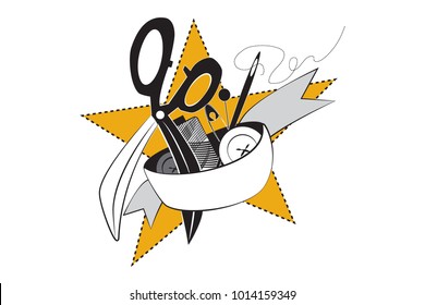 sewing tools on a white background in a star