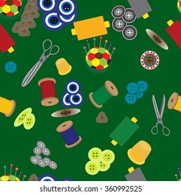 SEWING TOOLS. Seamless background pattern. Vector illustration.