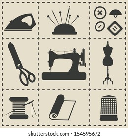 sewing tools.for tailoring workshop. design elements, icons, logos - vector illustration