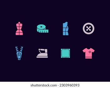 Sewing vector icon set. Tailoring and needlework tools, equipment and accessories icons.