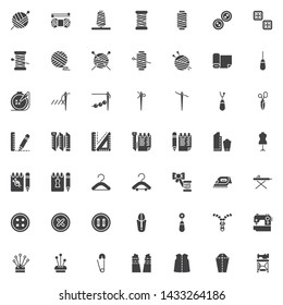 Sewing vector icons set, modern solid symbol collection, filled style pictogram pack. Signs, logo illustration. Set includes icons as Thimble, Electric sewing machine, Pattern fabric, Tailors dummy