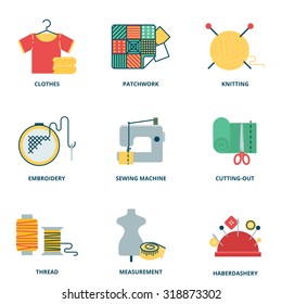 Sewing vector icons set modern flat style