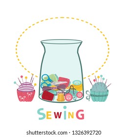 
sewing vector illustration with sewing accessories