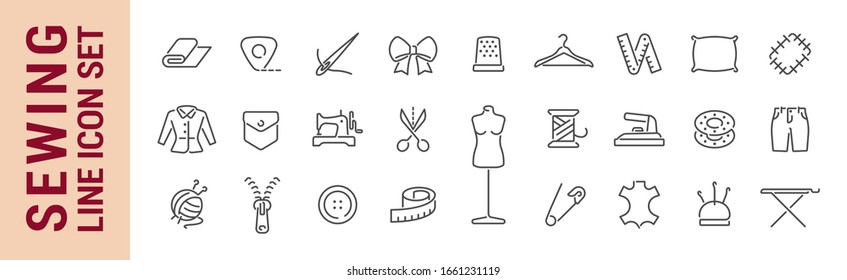 Sewing vector isolated line icon set. Sewing tools. Collection