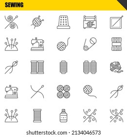 sewing vector line icons set. sewing, needles and needle Icons. Thin line design. Modern outline graphic elements, simple stroke symbols stock illustration