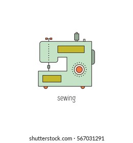 Sewing vector thin line icon. Modern sewing machine. Colored isolated symbol. Logo template, element for business card or workshop announcement. Simple mono linear modern design.