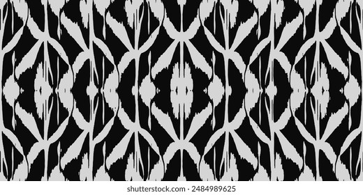 Sewing white black ikat motif tribal , Ornamental ogee endless ornament seamless trendy endless pattern illustration stripe vector print ethnicity botanical fashion colorful drawing beautiful textile 