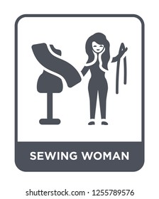 sewing woman icon vector on white background, sewing woman trendy filled icons from Ladies collection, sewing woman simple element illustration