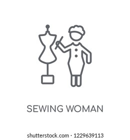 Sewing Woman linear icon. Modern outline Sewing Woman logo concept on white background from Ladies collection. Suitable for use on web apps, mobile apps and print media.