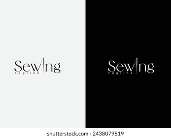 Nähen von Wortmarke Logo Design mit einer Nadel. Textlogo anpassen. Mode. Schriftart. Typografie Logo nähen. Unternehmen. Skript. Bekleidungsgeschäft. 