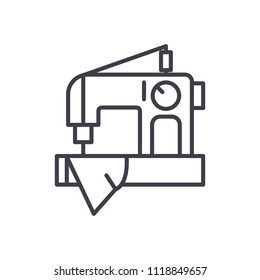 Sewing work black icon concept. Sewing work flat  vector symbol, sign, illustration.