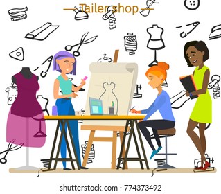 Sewing workshop.The characters in the production among. The concept of small business