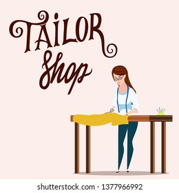 sewing workshop, illustration vector in cartoon style, seamstress, designer, dressmaking  