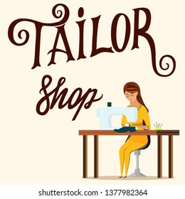 sewing workshop, illustration vector in cartoon style, seamstress, designer, dressmaking  