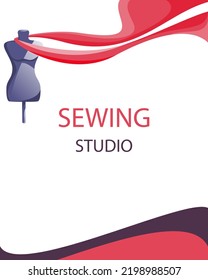 Sewing workshop.Banner design for a sewing studio, shop, clothing repair, sewing workshop.Handmade concept.