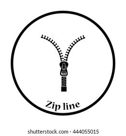 Sewing zip line icon. Thin circle design. Vector illustration.