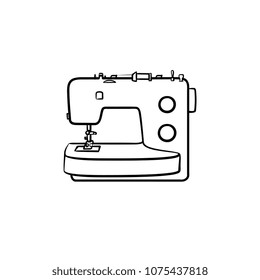 Icono de doodle dibujado a mano con máquina de coser. Dibujo vectorial de la máquina de coser para impresión, web, móvil e infografía aislada en fondo blanco.
