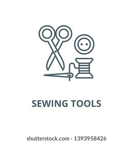 Sewing,scissors, thread, needle, button vector line icon, linear concept, outline sign, symbol