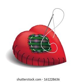 Sewn heart. the patch. vector.