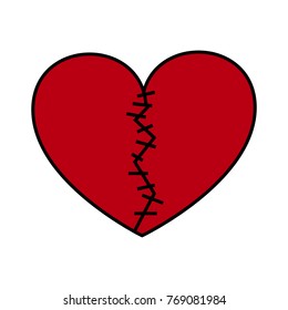 Sewn heart vector icon.
