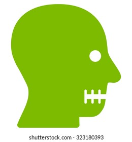 Sewn Mouth vector icon. Style is flat symbol, eco green color, rounded angles, white background.