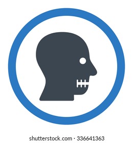 Sewn Mouth vector icon. Style is bicolor flat rounded symbol, smooth blue colors, rounded angles, white background.