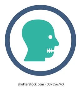 Sewn Mouth vector icon. Style is bicolor flat rounded symbol, cobalt and cyan colors, rounded angles, white background.