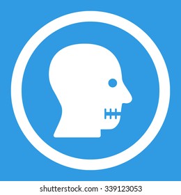 Sewn Mouth vector icon. Style is flat rounded symbol, white color, rounded angles, blue background.