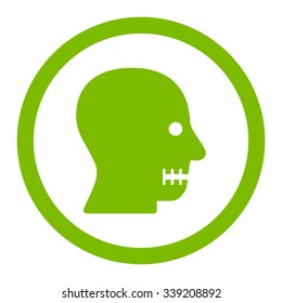 Sewn Mouth vector icon. Style is flat rounded symbol, eco green color, rounded angles, white background.