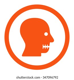 Sewn Mouth vector icon. Style is flat rounded symbol, orange color, rounded angles, white background.