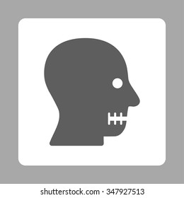 Sewn Mouth vector icon. Style is flat rounded square button, dark gray and white colors, silver background.