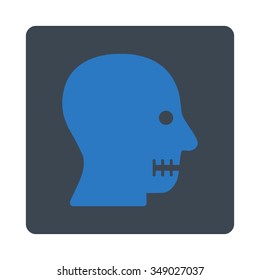 Sewn Mouth vector icon. Style is flat rounded square button, smooth blue colors, white background.