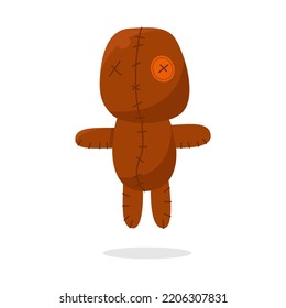 Sewn Voodoo doll isolated on white background. Vector illustration for Halloween in cartoon style.
