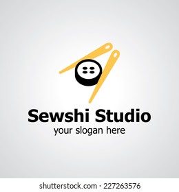 Sewshi vector logo design, icon idea for sewing studio brand