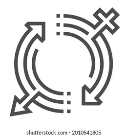 Cambio de sexo, icono vector de línea cuadrada