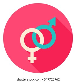 Sex Circle Icon. Flat Design Vector Illustration with Long Shadow. Happy Valentine Day Symbol.
